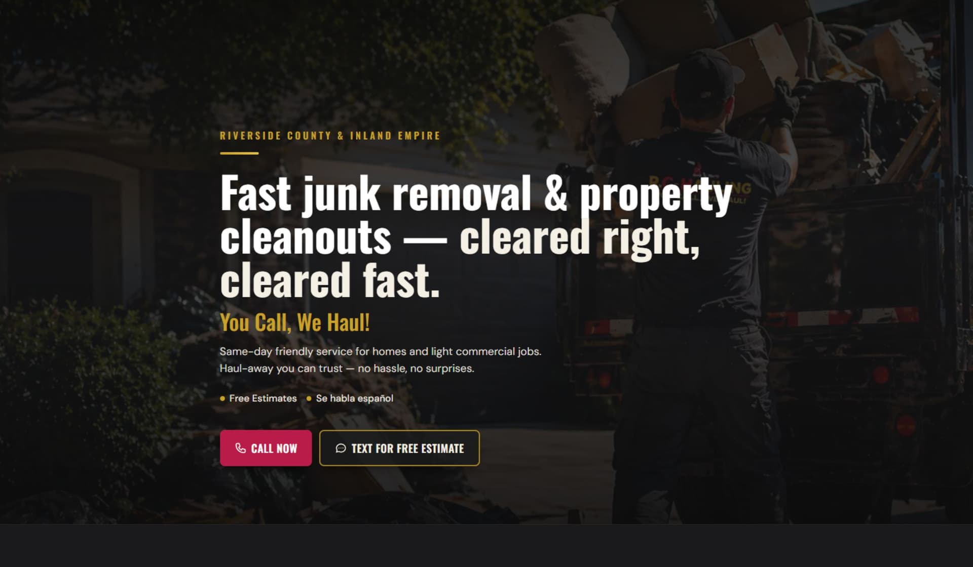 Junk removal service booking and quote website preview